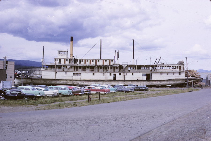The sternwheeler S.S. Klondike being moved. Photo shot in 1966 - digital image donated to ExploreNorth by Michael Drews in 2025.