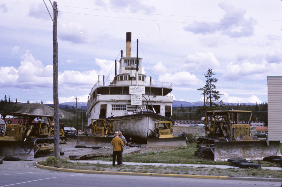The sternwheeler S.S. Klondike being moved. Photo shot in 1966 - digital image donated to ExploreNorth by Michael Drews in 2025.