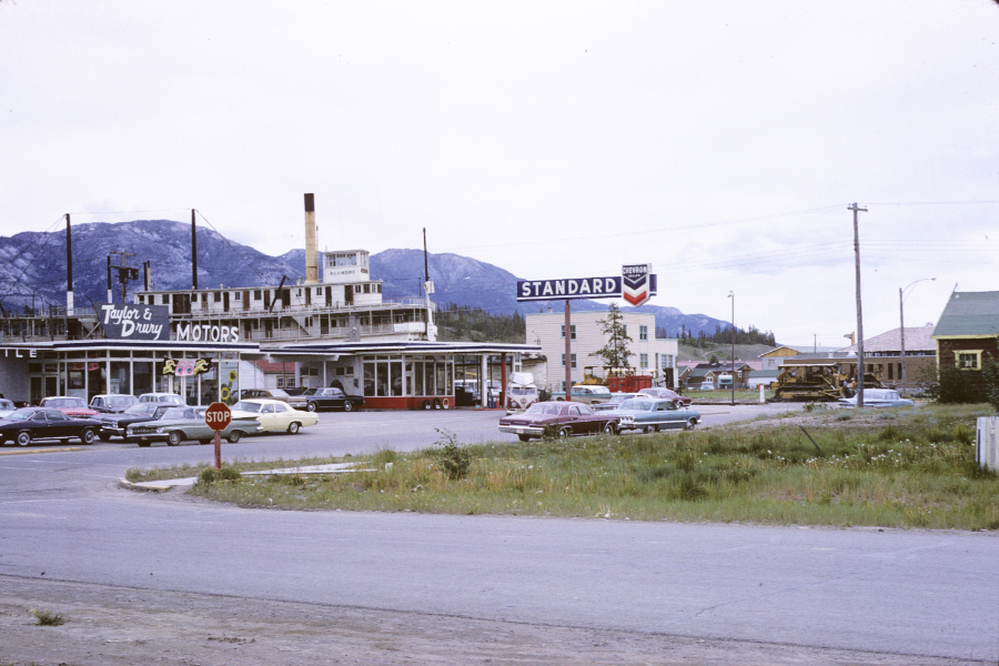 The sternwheeler S.S. Klondike being moved. Photo shot in 1966 - digital image donated to ExploreNorth by Michael Drews in 2025.