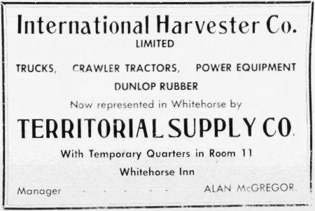 Ad: Territorial Supply Co., Whitehorse, Yukon, 1948
