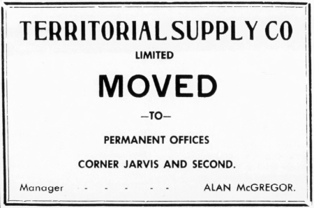 Ad: Territorial Supply Co., Whitehorse, Yukon, 1949
