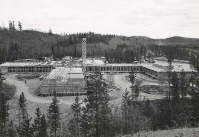 The new hospital under construction at Whitehorse on May 29, 1957. Yukon Archives 81/54 #9045.