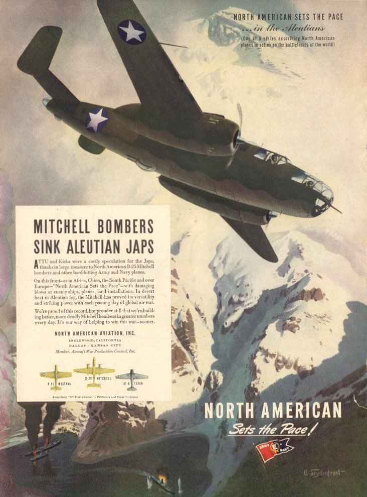 A B-25 bombing Japanese ships in the Aleutians