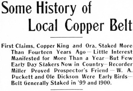 Some History of the Whitehorse Copper Belt to 1912