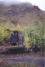 The Yukon's historic Tantalus Butte Coal Mine, along the Yukon River at Carmacks.