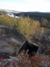 The Yukon's historic Tantalus Butte Coal Mine, along the Yukon River at Carmacks.