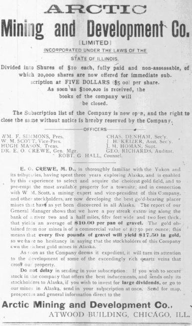 Arctic Mining & Development Co. prospectus, 1898