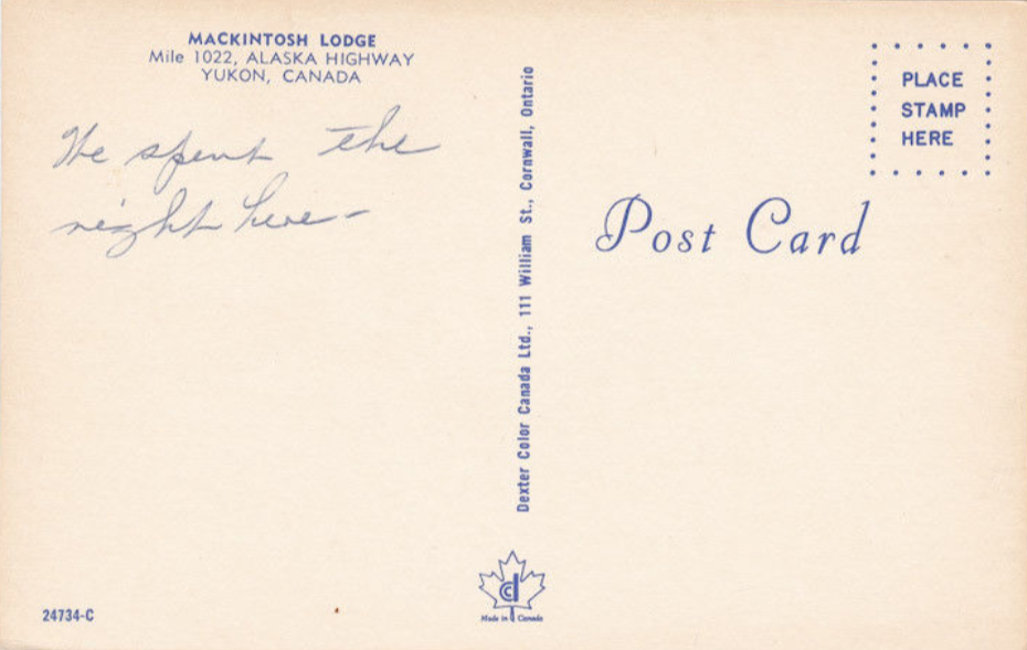 Mackintosh Lodge on the Alaska Highway, ca. 1962