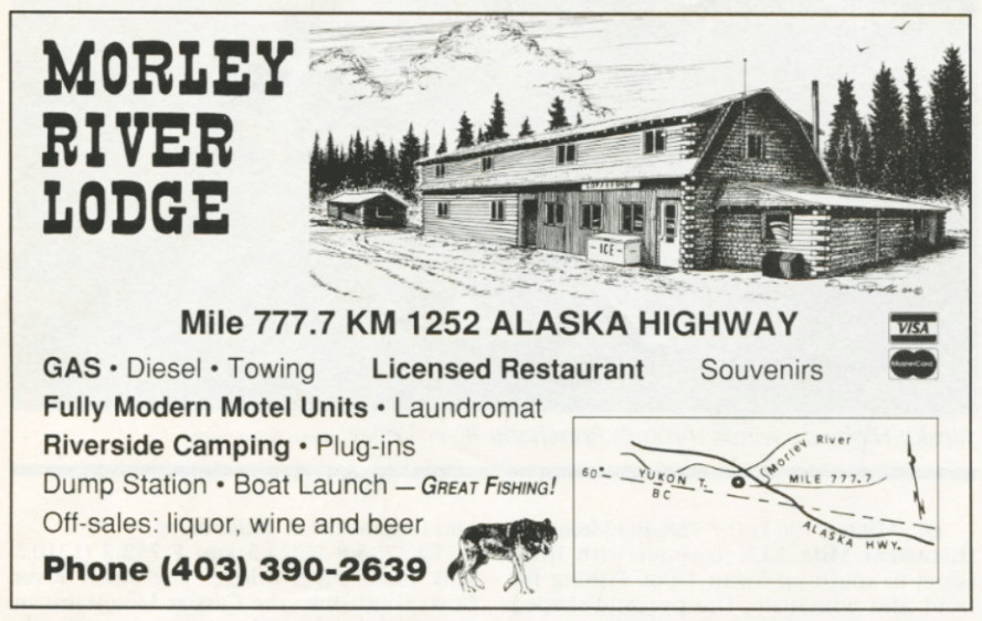 1992 ad for Morley River Lodge on the Alaska Highway