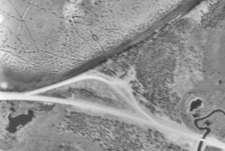 Aerial photo of Squanga Lake Lodge, Alaska Highway, 1964