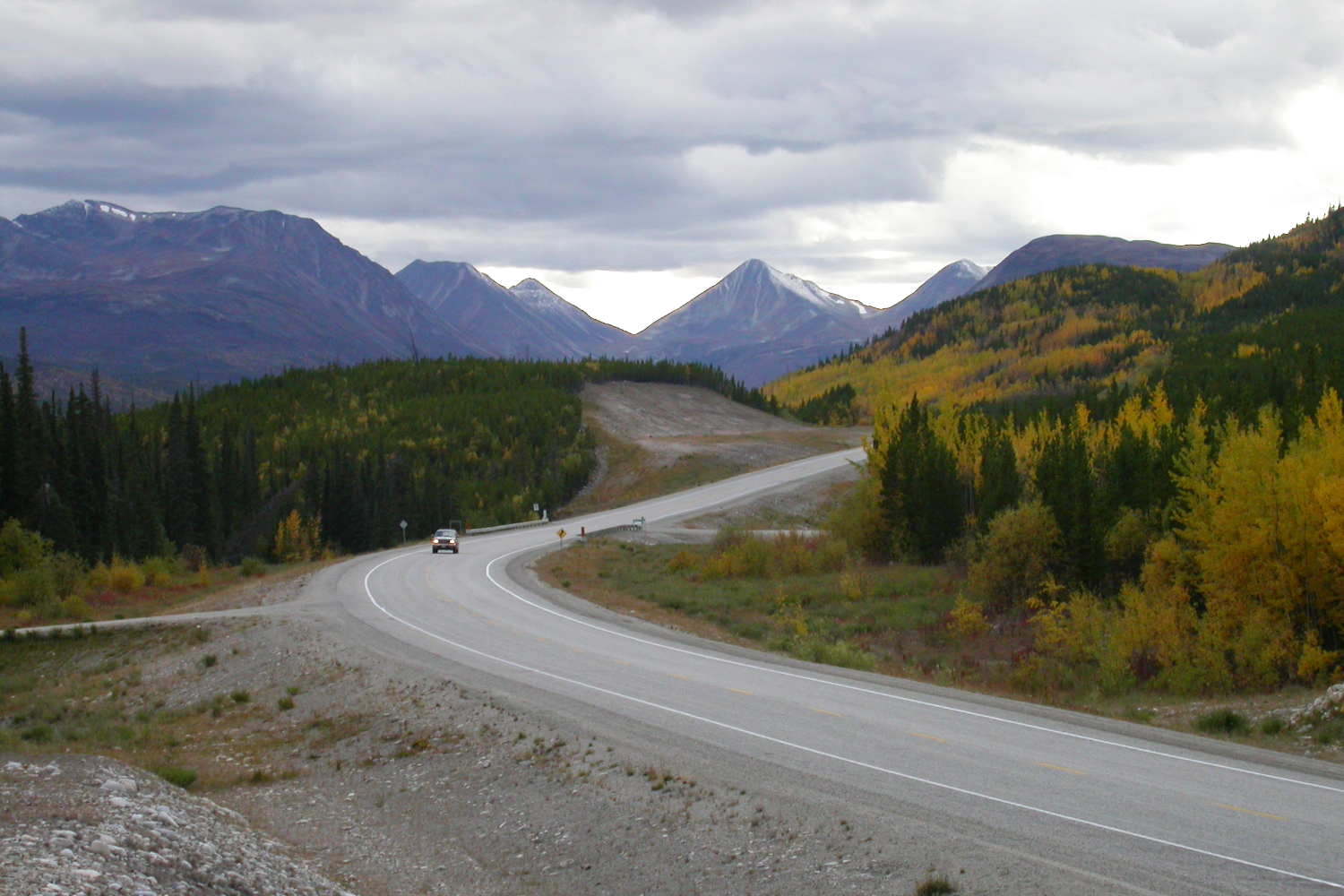 Looking north up the Alaska Highway near the Continental Divide.
