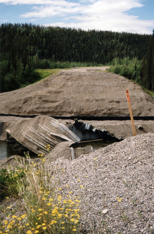 The collapsed culvert over Iron Creek, Alaska Highway, 2001