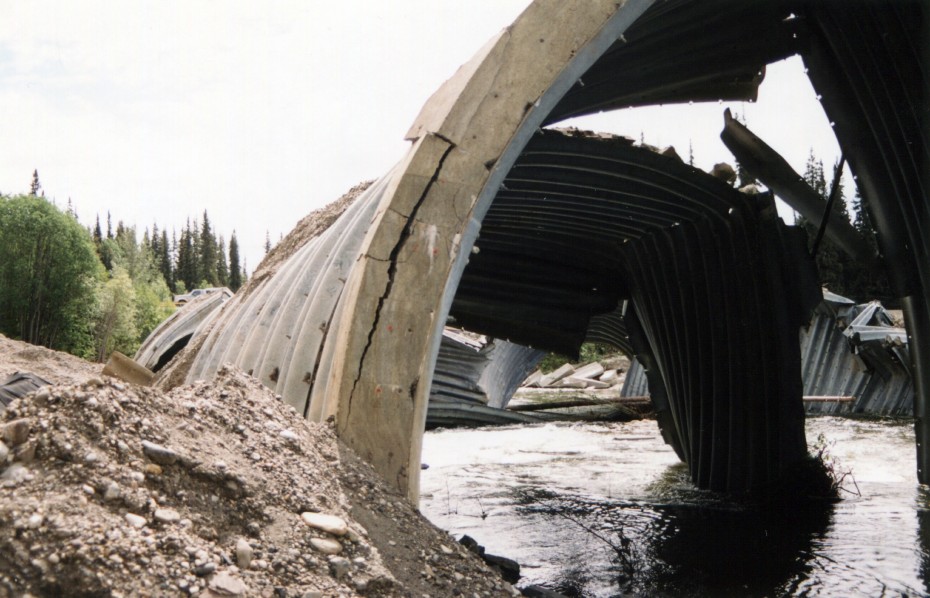 The collapsed culvert over Iron Creek, Alaska Highway, 2001