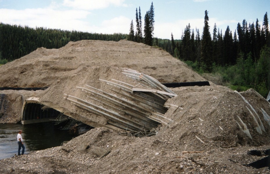 The collapsed culvert over Iron Creek, Alaska Highway, 2001