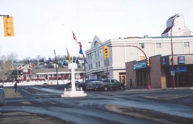The Start of the Alaska Highway monument in downtown Dawson Creek, British Columbia