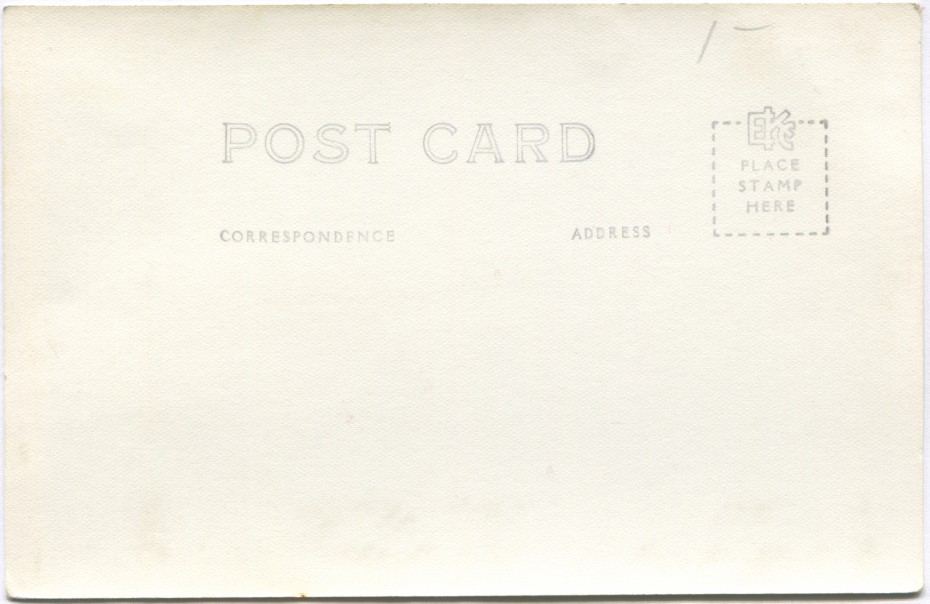 Reverse of an Alaska Highway postcard showing an EKC stamp box, 1940s
