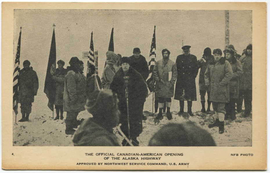 Postcard showing the official opening of the Alaska Highway on November 20, 1942