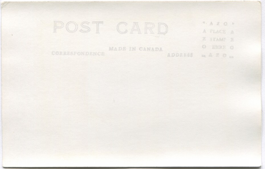 Reverse of a 1940s Alaska Highway postcard with an AZO stamp box