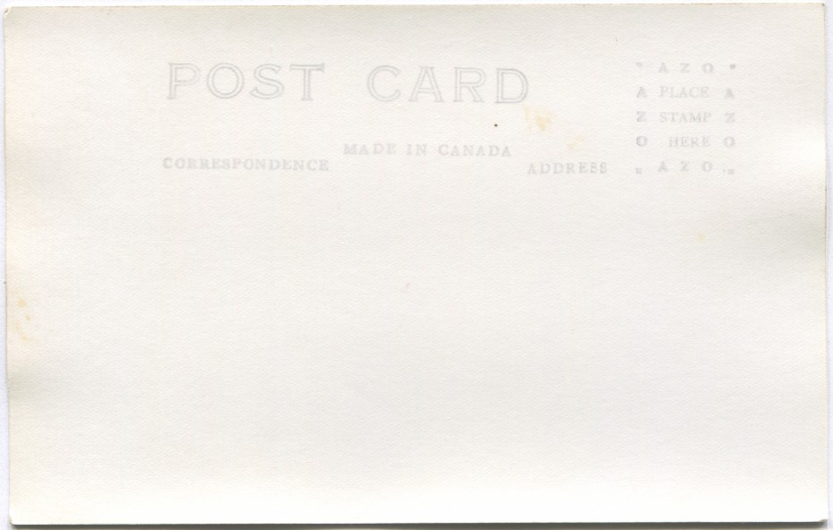Reverse of a 1940s Alaska Highway postcard with an AZO stamp box