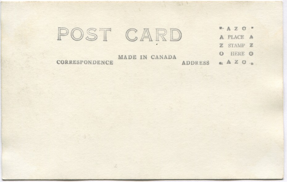 Reverse of a 1940s Alaska Highway postcard with an AZO stamp box