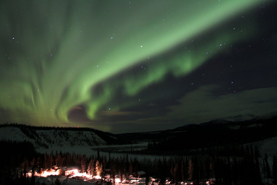 The Northern Lights over the Yukon River, seen from the Alaska Highway near Whitehorse, Yukon