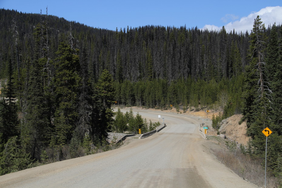 Approaching the Young Creek bridge at 3,667 feet on the Bella Coola hill.