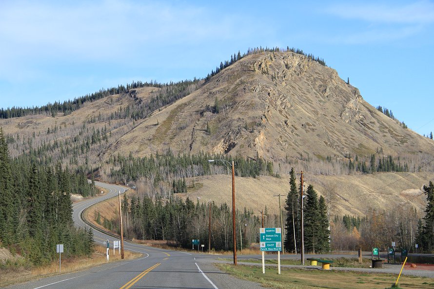 Tantalus Butte and the junction of the North Klondike and Campbell Highways