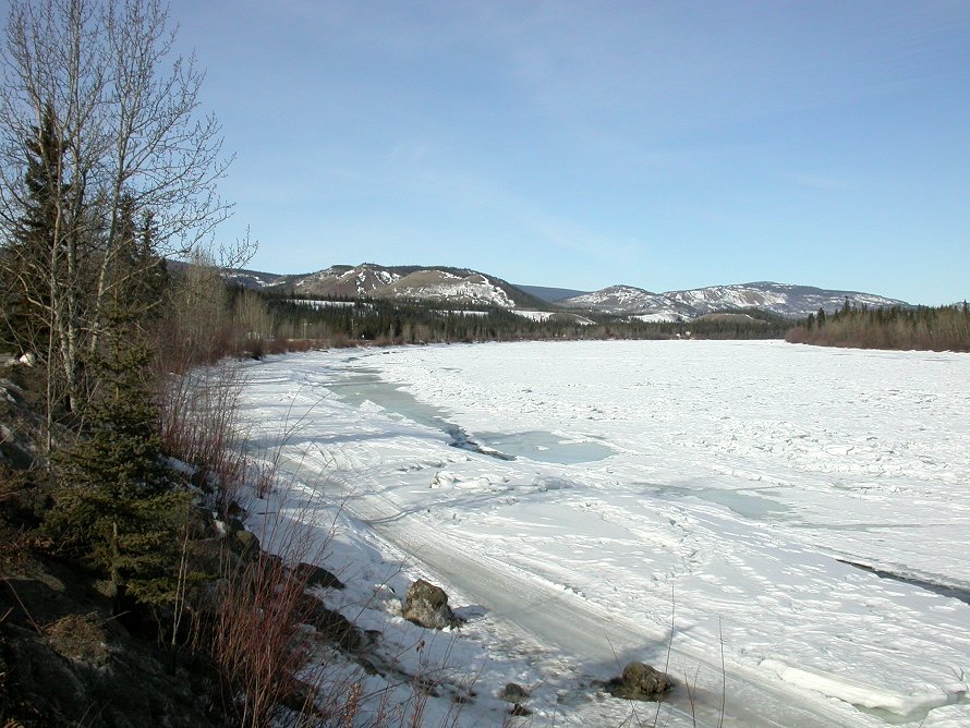 The frozen Yukon River at Carmacks in mid-March