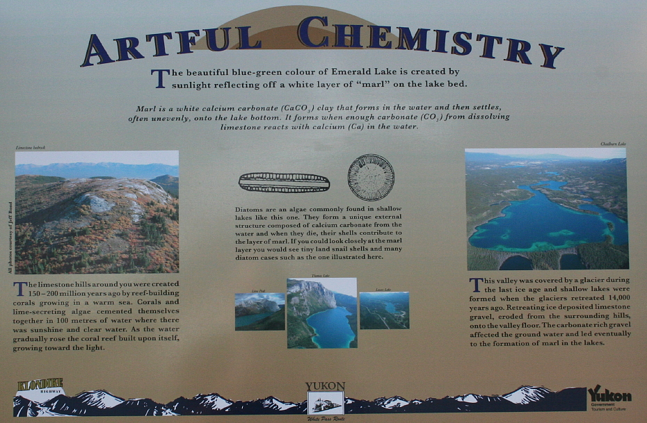 An interpretive sign at the Emerald Lake viewpoint, Yukon.