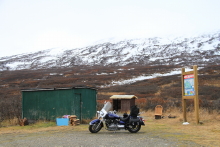 The Green Shack, a survival shelter on the Haines Highway, BC