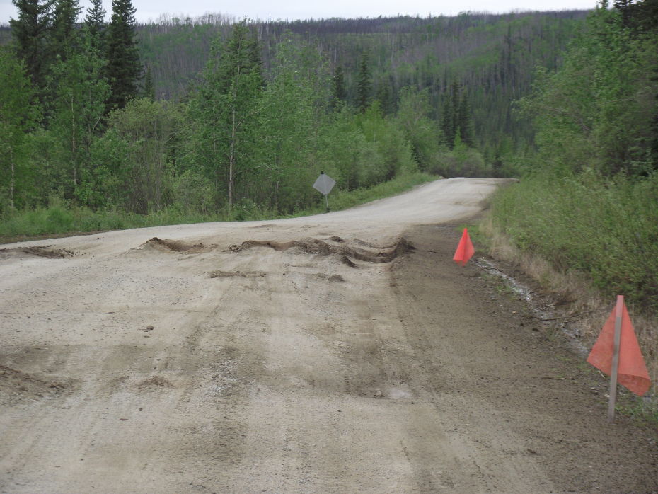 Spring road damage on the Taylor Highway, Alaska