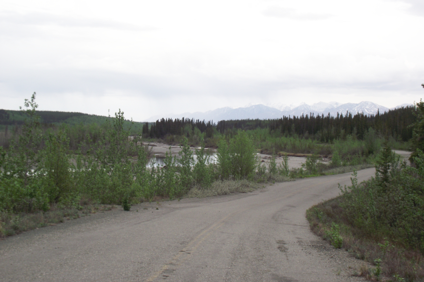 The old Alaska Highway along the Kluane River, Yukon.