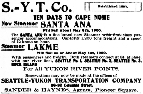 Seattle-Yukon Transportation Company ad, December 1, 1899, Seattle Post-Intelligencer