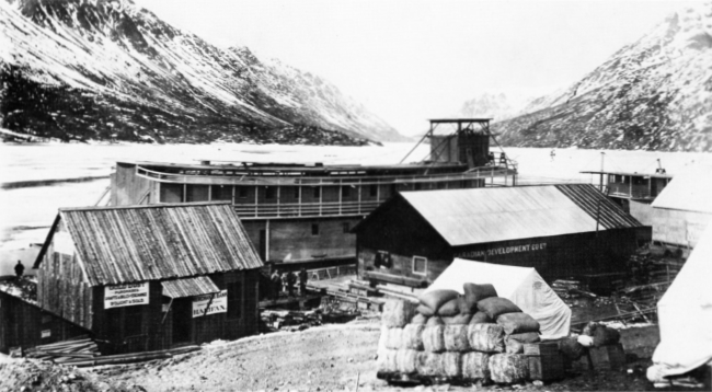 Yukon sternwheeler 'Australian' under construction at Lake Bennett, 1899