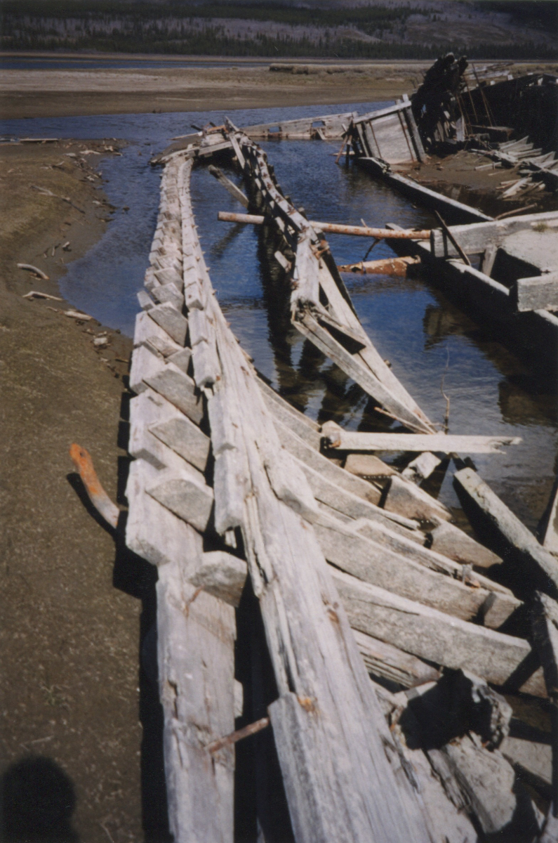 Wreckage of the sternwheeler Gleaner at Carcross, Yukon, on May 17, 2001.