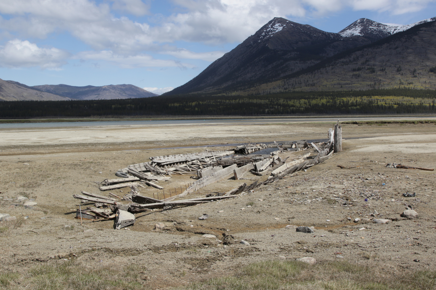 Wreckage of the sternwheeler Gleaner at Carcross, Yukon, on May 27, 2025.