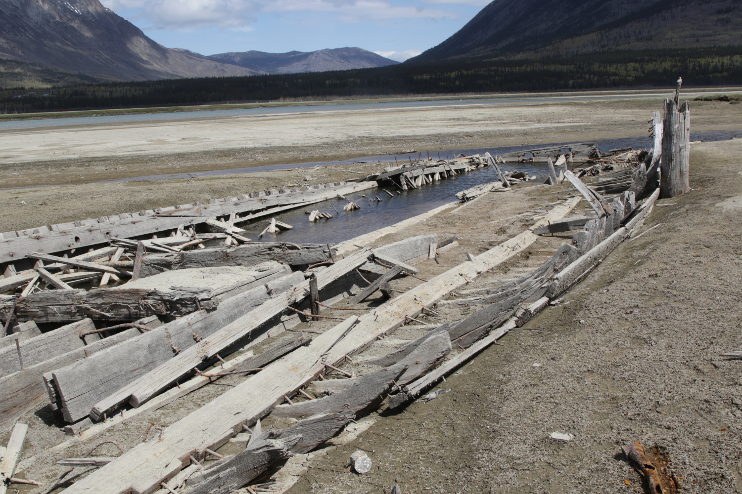 Wreckage of the sternwheeler Gleaner at Carcross, Yukon, on May 27, 2025.
