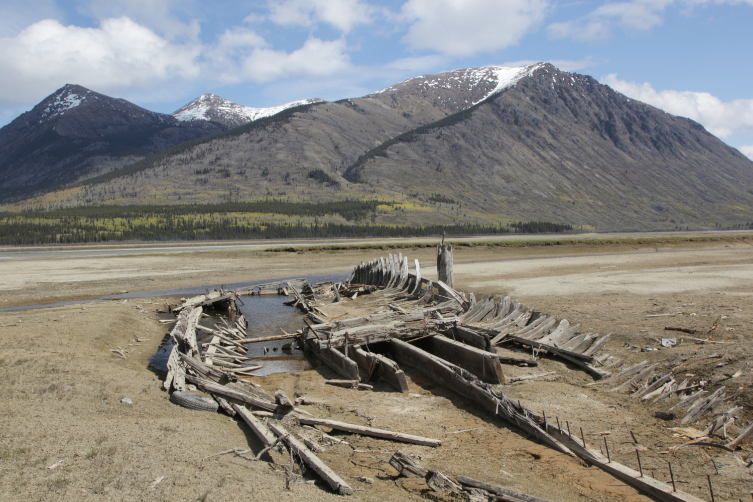 Wreckage of the sternwheeler Gleaner at Carcross, Yukon, on May 27, 2025.