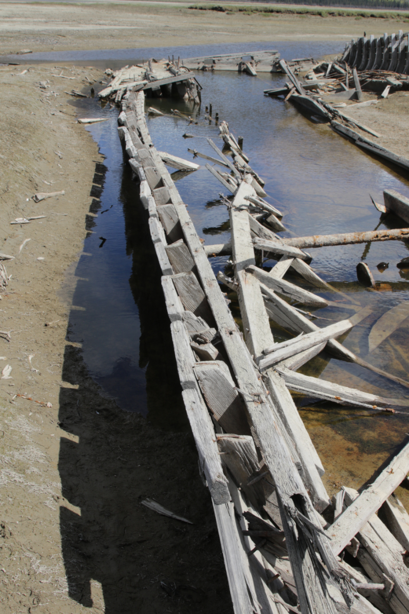 Wreckage of the sternwheeler Gleaner at Carcross, Yukon, on May 27, 2025.
