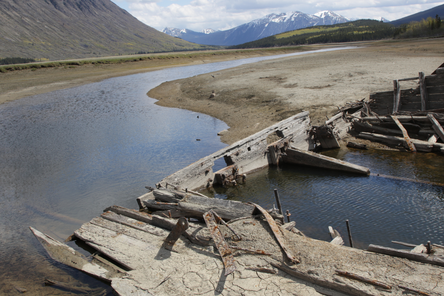 Wreckage of the sternwheeler Gleaner at Carcross, Yukon, on May 27, 2025.