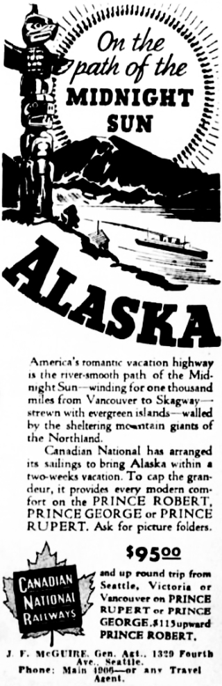 Ad: Cruise to Alaska on Prince Robert, July 1937