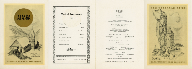 Canadian National Steamship Prince Robert - July 17, 1937 dinner menu