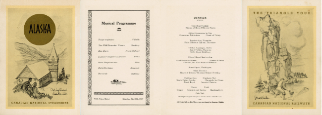 Canadian National Steamship Prince Robert - July 24, 1937 dinner menu