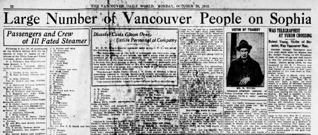 The wreck of the SS Princess Sophia -newspaper headline