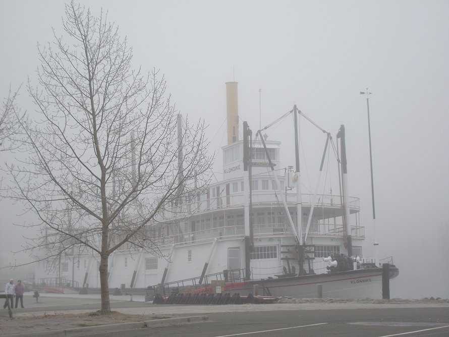 The historic sternwheeler SS Klondike in an October fog - Whitehorse, Yukon Territory