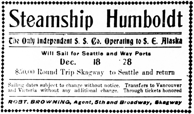 Skagway steamship service, December 1914: the independent steamship Humboldt