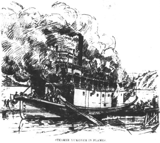 Sternwheeler Yukoner Burns at Dawson City, 1900