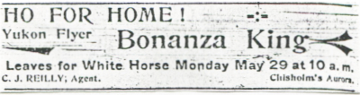 Ad for the Yukon River steamer Bonanza King, 1899