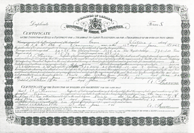 The 1928 inspectionn certificate for Casca.