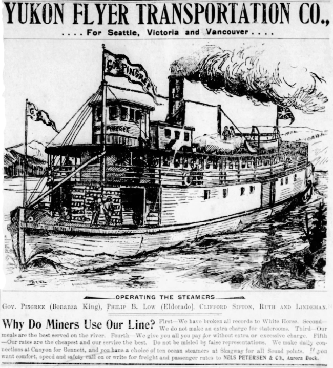 Ad for the Yukon River steamer Bonanza King in The Klondike Nugget, August 30, 1899